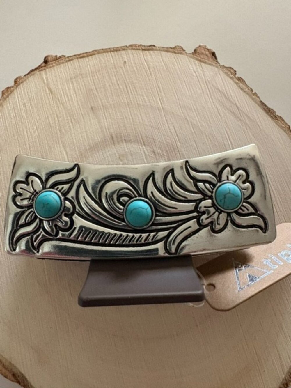 Western Turquoise Stone Hair Claw Clip/Silver Tone NWT - Picture 5 of 5